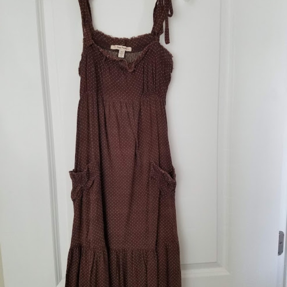 Free People Cotton Brown Polka Dot Dress